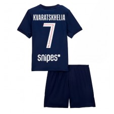 Paris Saint-Germain Khvicha Kvaratskhelia #7 Hemmaställ Barn 2025-26 Korta ärmar (+ Korta byxor)